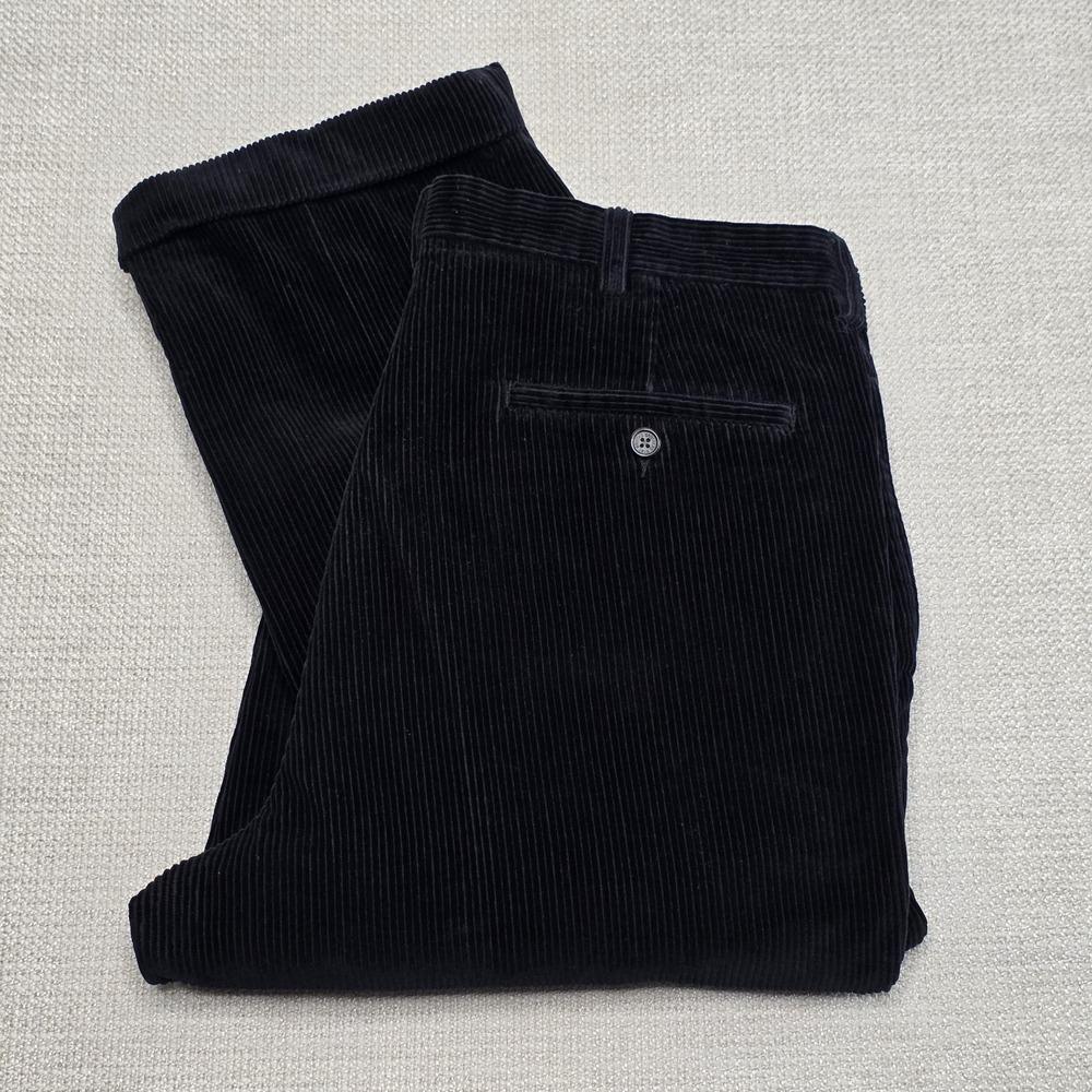 Brooks Brothers 346 Mens Thick Corduroy Pants Pleated Cuffed Black 36x30